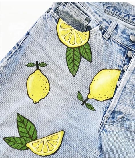 Squeeze The Day, Painted Clothes Diy, Diy Jeans, Denim Art, Painted Denim Jacket, Diy Vetement, Custom Denim, Painted Jeans, Denim Diy