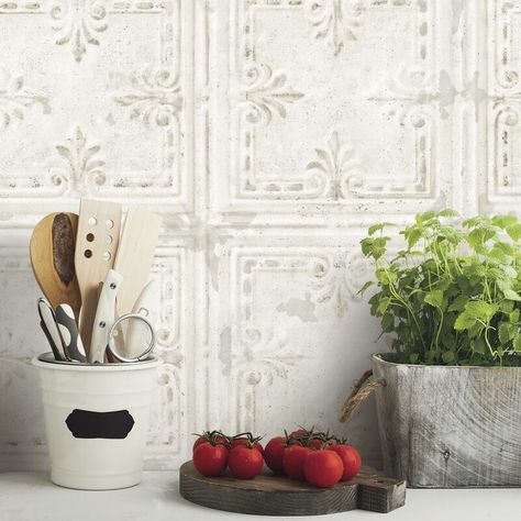 Charlton Home Rossini Tin Tile Peel and Stick Wallpaper Roll & Reviews | Wayfair Tile Peel And Stick Wallpaper, Tile Peel And Stick, Pvc Ceiling Tiles, Roommate Decor, Temporary Decorating, Look Wallpaper, Room Visualizer, Tin Tiles, Pvc Ceiling