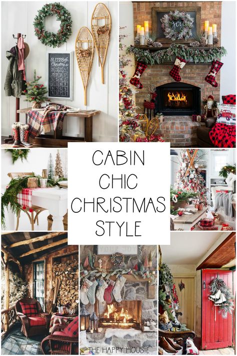 Winter Cabin Christmas Decorating Ideas, Wood Cabin Christmas Decor, Outdoor Cabin Christmas Decor, Modern Cabin Christmas, Woodland Cabin Christmas, Christmas Cabin Decorations, Hunting Cabin Christmas Decor, Christmas At The Cabin Decorating Ideas, Christmas Tree Cabin Theme