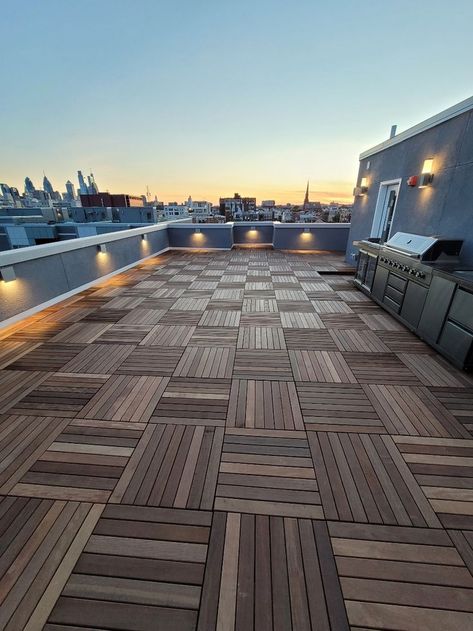 Beautifully layed IPE deck tiles from Ascent Design & Builder's, and a stunning roof-top view in center city PA. To learn more about IPE deck tiles, follow the link!