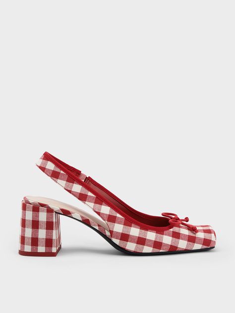 Bow Checkered Slingback Pumps, Multi, hi-res Dream Shoe, Plaid Shoes, Summer High Heels, Chunky Heel Shoes, Trending Boots, Mary Jane Pumps, Slingbacks, Dress Shoes Womens, Shoe Closet