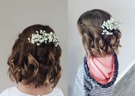 Flower Girl Hair Bows, Wedding Hairstyles For Girls, Short Hair For Kids, Casual Wedding Hair, Kids Short Hair Styles, Communion Hairstyles, Flower Girl Headpiece, Flower Girl Hairstyles