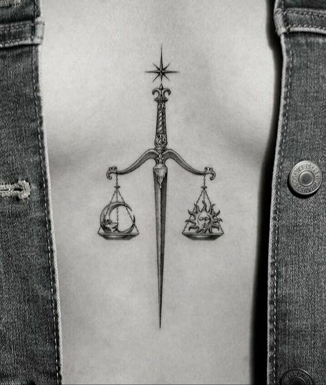 Scepter Tattoo, General Tattoo, Justice Tattoo, Balance Tattoo, Mermaid Tattoo Designs, Small Chest Tattoos, Mystical Tattoos, Scale Tattoo, Bunny Tattoos