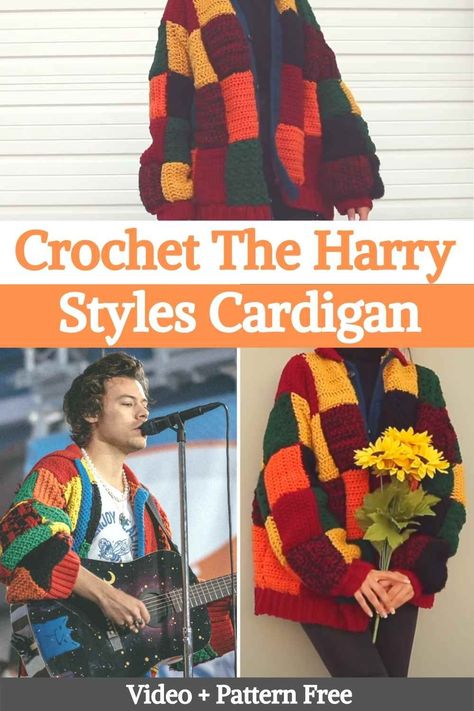 Harry Styles Patchwork Cardigan Crochet Pattern, Harry Styles Sweater Crochet Pattern, Crochet Cardigan Panels, Harry Styles Crochet Cardigan Pattern, Patch Crochet Cardigan, Harry Styles Crochet Pattern, How To Knit A Cardigan, Harry Styles Cardigan Pattern, Crochet Harry Styles Cardigan