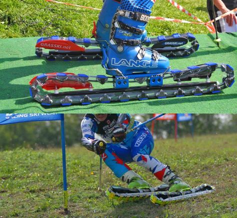 Grass Skis Let You Downhill Ski In The Summer M60 Machine, Ski Technique, Roller Skis, Skiing Humor, Track Driving, Ski Racing, Downhill Skiing, Unique Gadgets, Mountain Sports