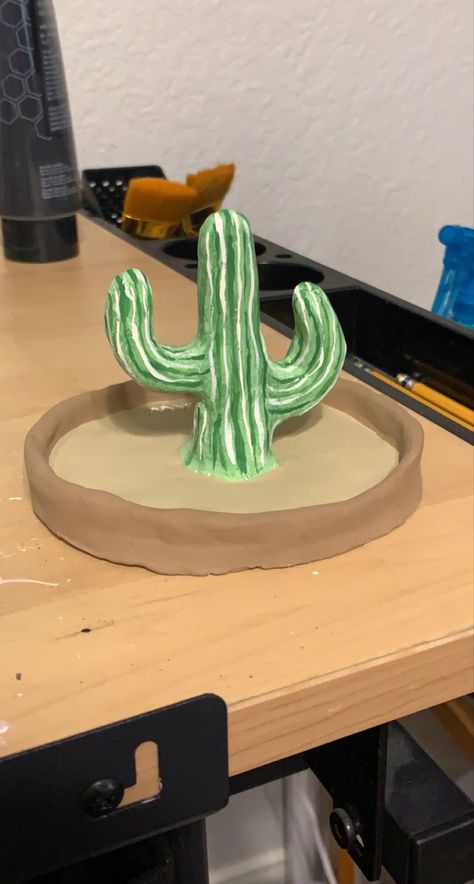 Air dry clay, sculpting, ring holder, cactus Air Dry Clay Sculpting, Cactus Ring Holder, Cactus Ring, Clay Sculpting, Modeling Clay, Clay Ideas, Dry Clay, Air Dry Clay, Clay Art