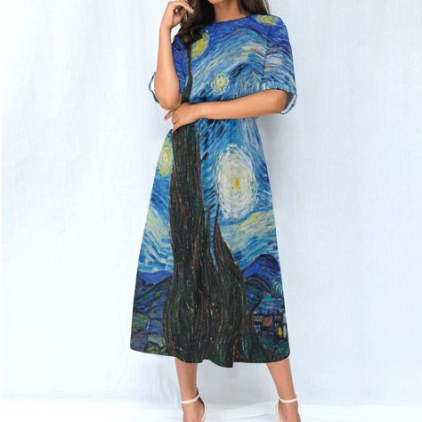 Gatherings Art, Stylish Umbrella, Vincent Van Gogh Art, Art Enthusiast, Italian Dress, The Starry Night, Elastic Waist Dress, Art Exhibitions, Van Gogh Art