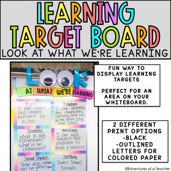 Look at what we're learning! This learning target board is a fun way to display your I can statements.What is included:-Black Letters-Outlined letters for color printing Kindergarten I Can Statements Display, What We’re Learning Bulletin Board, I Can Statement Bulletin Board Ideas, I Can Classroom Display, I Can Statements Display White Board, Posting Learning Targets, Look What We're Learning Bulletin Board, Look At What We Are Learning Bulletin, What We're Learning Bulletin Board