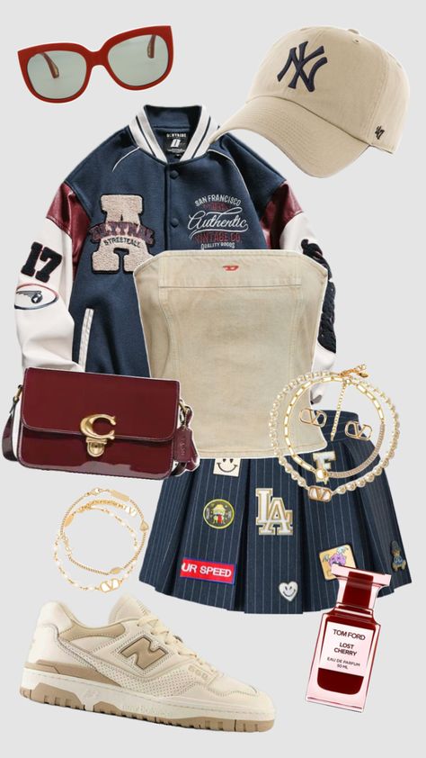 Outfit Inspo! #outfitinspo #outfit #outfitideas #y2k #preppy #citygirl #school #cutefit #streetwear #fashion #fashioninspo #aesthetic #aestheticgirl #navyblue #red #redaesthetic #beige #trendy #fyp Preppy Outfits Aesthetic Y2k, Y2k Fashion Ideas, Y2k Outfit Inspo Aesthetic, Kpop Style Outfits, Usa Theme Outfit, Outfits Color Combos, Carnival Outfit Ideas, Airy Styles, Summer Modest Outfits