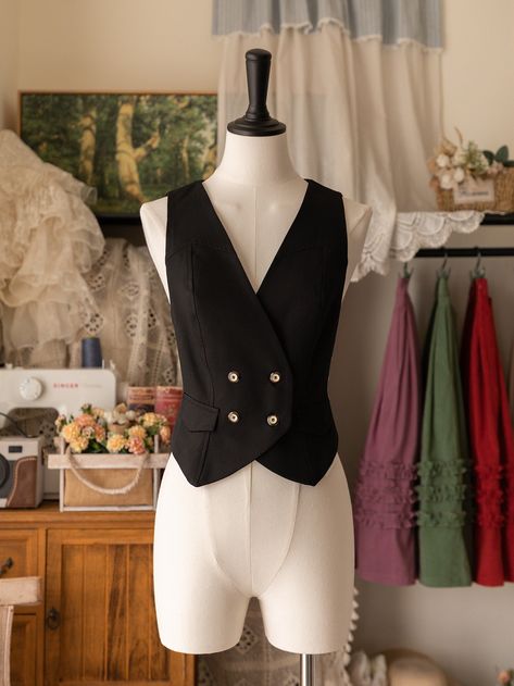 This price includes a waistcoat only, others are not included.   	 		 			Size 			S 			M 			L 			XL 			2XL 		 		 			Bust 			88 			94 			100 			106 			112 		 		 			Waist 			72 			78 			84 			90 			96 		 		 			Full Length 			48 			49.5 			51 			52.5 			54 Black Buttoned Vest Outfit, Colure Pallet, Waist Coat Outfit, Black Dress Pants Outfit, Women Suit Vest, Suit Vest Outfits For Women, Suit Vest Outfits, Victorian Waistcoat, Hp Oc