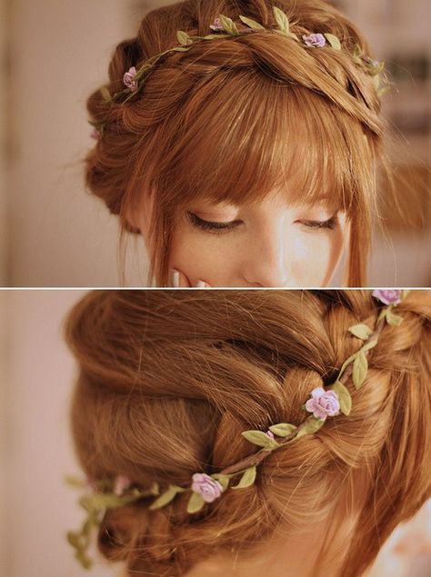 Guide for the dream fairytale wedding – bridal fairy hairstyle ideas for long hair | My view on fashinating things Flowers In Her Hair, Prom Hairstyles For Long Hair, Popular Haircuts, Penteado Cabelo Curto, 짧은 머리, Victoria Secrets, Braided Updo, Hair Envy, Hair Dos