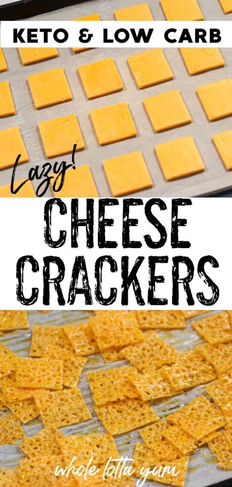 An easy keto cheese crackers recipe that just uses 2 ingredients! Making low carb cheese crackers with sliced cheese is a breeze. Keto Cheese Crisps, Keto Cheese Crackers, Cheese Cracker Recipe, No Carb Snacks, Keto Quiche, Keto Snacks Easy, Sliced Cheese, Comidas Keto, Lazy Keto