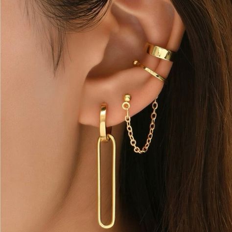 Material: Iron Eardrop Width: 0.4"-0.5" Eardrop Height: 0.5"-2.6" Top Rated Seller Quick Shipper Open To Offers 1800+ Listings Sold Creative Earrings, Ear Cuff Chain, Ear Cuff Earrings, Geeky Girls, Tiny Hoop Earrings, Flat Back Earrings, Gold Ear Cuff, Ear Cuff Earings, Hoop Earring Sets