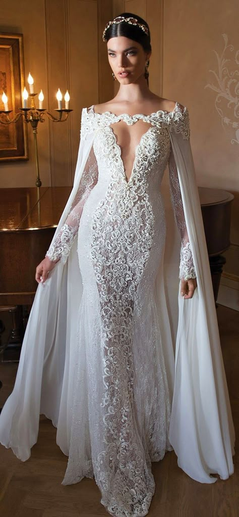 Lace wedding dress with cape I would wear the hell out this, its shape is perfect for my narrow shoulders Baju Kahwin, Berta Bridal, Cape Wedding Dress, 파티 드레스, 2015 Wedding Dresses, فستان سهرة, Stil Inspiration, A Wedding Dress, Long Sleeve Wedding