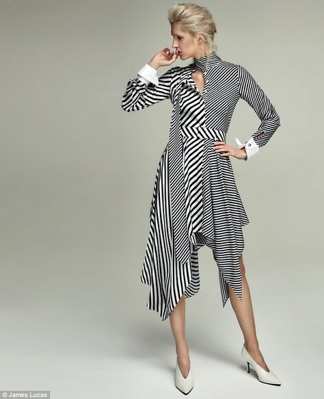 Stripped Outfit, Key Silhouette, Stella Mccartney Dresses, Power Lines, Long Kurti Designs, Midi Dress Style, Stylish Dress Book, Shirt Dress Style, Designer Dresses Indian