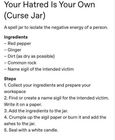 Karma Spells Witchcraft Jar, Karma Jar Spell, Spells For Moving Into A New Home, Hex Spell Curse Jar, Reconciliation Spell Jar, Rice Witchcraft Uses, Hex Jar Spell Ingredients, Curse Spell Ingredients, Simple Hexes Witchcraft