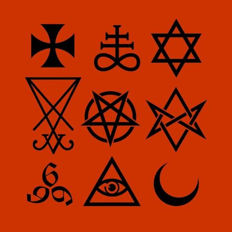 Vector satanic symbols medieval occultis... | Premium Vector #Freepik #vector Demonic Symbols, Satanic Tattoo Symbols, Lucifer Symbol, Infinity Graphic, Satanic Tattoo, Infinity Symbol Illustration, Satanic Symbol, Satanic Symbols, Demon Symbols