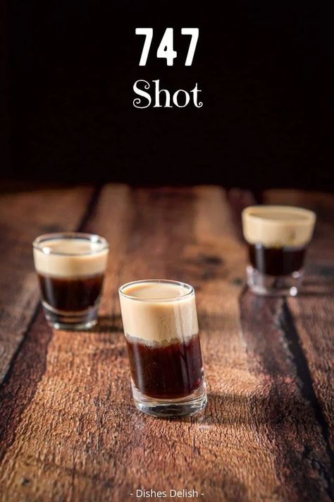 This 747 shot has 3 ingredients - Kahlúa, Frangelico and Baileys! It's easy to make and even easier to imbibe! #shot #cocktail #dishesdelish Layered Shots, Friends Recipes, Pudding Shots, Drinks Alcohol, Shot Recipes, Cocktail Recipes Easy, Easy Drinks, Easy Cocktails, Alcohol Drink Recipes