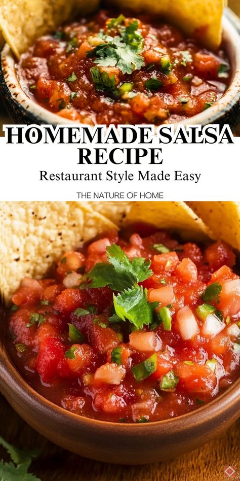 Discover the secret to perfect restaurant-style salsa! This homemade recipe is packed with fresh ingredients and bold flavors. Save this pin to make salsa so good, you’ll never order it out again. Warm Salsa Recipe, Home Made Salsa Recipe, Seafood Salsa, Diy Salsa, Salsa Fresca Recipe, Homemade Chunky Salsa, Home Made Salsa, Easy Homemade Salsa Recipe, Restaurant Salsa