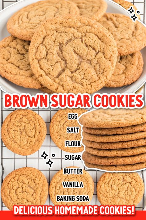 Brown Sugar Recipes Dessert, Cookies Recipes Without Brown Sugar, Soft Brown Sugar Cookies, Easy Brown Sugar Cookies, Cinnamon Brown Sugar Cookies, Sugar Cookies With Brown Sugar, Plain Cookie Recipe, Brown Sugar Cookies Recipe, Diy Brown Sugar