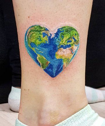 10 Tattoo Designs That Are Perfect for Earth Day Fun Tattoo Ideas, Globe Tattoos, Fun Tattoo, Earth Tattoo, 10 Tattoo, Hp Tattoo, Planet Tattoos, World Tattoo, Arrow Tattoos