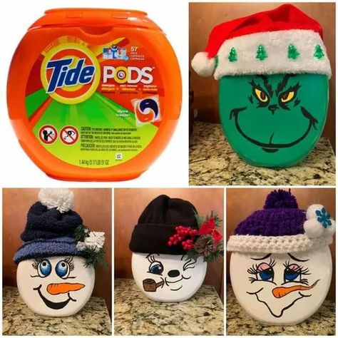 35+ Creative Laundry Pod Container Crafts for Halloween, Christmas and More - HubPages Upcycled Tide Pod Container, Uses For Pod Containers, Crafts With Pod Containers, Diy With Tide Pod Container, Ideas For Tide Pod Container, Old Tide Pod Containers, Snowman Made From Tide Pod Container, Tide Pods Container Grinch, Tide Pod Christmas Craft