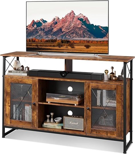 Amazon.com: WLIVE TV Stand 55 inch TV,Tall Entertainment Center with Storage, Farmhouse Industrial TV Console for Bedroom Living Room,Rustic Brown : Home & Kitchen Tv Console For Bedroom, Console For Bedroom, Tall Entertainment Center, Industrial Tv Console, Rustic Industrial Living Room, Industrial Entertainment Center, 55 Inch Tv, Entertainment Center With Storage, Farmhouse Entertainment Center