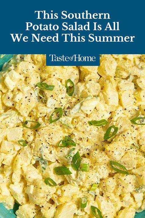 This easy southern potato salad recipe is an old-fashioned favorite that fits in perfectly at potlucks, luncheons, backyard cookouts and more. #southernpotatosalad #potatosalad #sidedishes #summerrecipes Southern Potato Salad Recipe Deep South, Old Southern Recipes, Recipe With Mustard, Southern Potato Salad Recipe, Sweet Hot Pickles, Potato Board, Making Potato Salad, Hot Pickles, Potatoe Salad