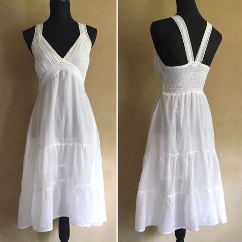 Vintage White Cotton Bohemian Gauze Dress White Angelic Dress, White Flowy Sundress, Vintage White Dress Aesthetic, Grunge White Dress, White Summer Dress Aesthetic, 2000s Sundress, Long White Flowy Dress, Flowy Dress Aesthetic, Vintage Dresses Aesthetic