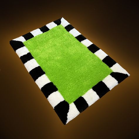 Read Full Description 26" Shag style rug. Beetlejuice inspired, get ready for Spooky season! Free custom color. Handmade art takes time. Each item is made to order. Please allow 5-7 weeks! Thank you for your patience. No refunds. Exchanges only! Alice In Wonderland Rug, Beetlejuice Rug, Beetlejuice Room, Beetlejuice Home Decor, Goth Rug, Neon Goth, Halloween Rugs, Room Stuff, Anime Merch