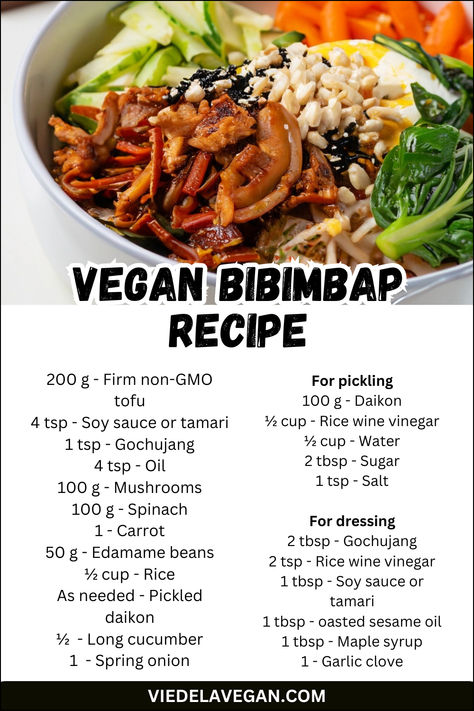 Vegan Bibimbap Recipe Vegan Kimbap Recipe, Bibimbap Recipe Vegetarian, Vegan Bim Bap, Bibibop Bowls Recipe Copycat, Korean Bibimbap Recipe, Bokkeumbap Recipe, Easy Kimbap, Korean Vegetarian, Bibimbap Sauce