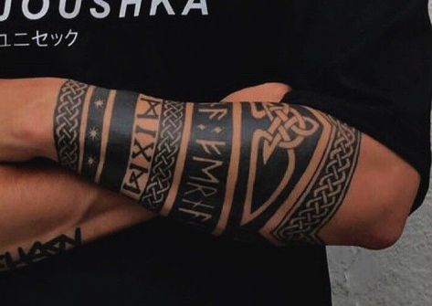 Forearm Viking Tattoo, Viking Forearm Tattoo Men, Viking Sleeve Tattoo For Men, Nordic Arm Tattoo, Arm Tattoo Viking, Arm Tattoos Ideas, Celtic Band Tattoo, Forearm Sleeve Tattoo, Celtic Sleeve Tattoos