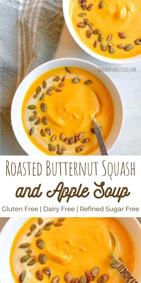 butternut squash soup with apples Soups Fall, Squash And Apple Soup, Squash Apple Soup, Butternut Squash Apple Soup, Autumn Squash, Vegan Butternut Squash Soup, Healthy Butternut Squash, Butternut Squash Apple, Vegan Butternut Squash