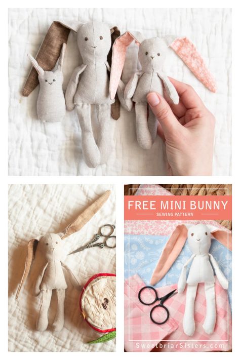 Mini Bunny Doll Free Sewing Pattern and Video Tutorial Free Bunny Sewing Pattern Stuffed Toys, Sewn Stuffed Animals Free Pattern, Tiny Animal Sewing Patterns, Small Doll Pattern Free, Mini Rag Doll Pattern Free, Diy Bunny Plush, Mini Felt Animals Free Pattern, Sewn Doll Pattern, Free Rabbit Sewing Pattern