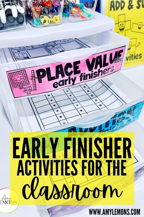 Are your students always saying I'm Done, Now What? If you need early finisher activities, I've got a quick and easy solution for teachers! Create an early finisher tub with no prep math games that students can grab when they are finished with their work. 1st Grade and 2nd Grade students can complete simple, no-prep games when they are finished with their work. Early Finisher Activities 1st Grade, No Prep Math Games, Must Do May Do Centers 2nd Grade, 2nd Grade Early Finisher Activities, Early Finishers Activities 1st Grade, Early Finishers Activities 2nd Grade, Teaching Aids For Maths, 2nd Grade Math Games, Early Finisher Activities