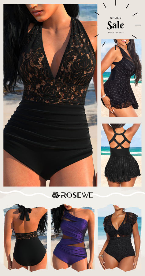 Dive into elegance with Rosewe's bestselling swimwear collection this week!Shop now and enjoy exclusive discounts!🛒 Spring Break Swimwear, Lace Swimwear, Vacation Fashion, Swimsuits For Women, Swimwear For Women, Women Swimwear, Black One Piece, Swimwear Collection, Online Sale