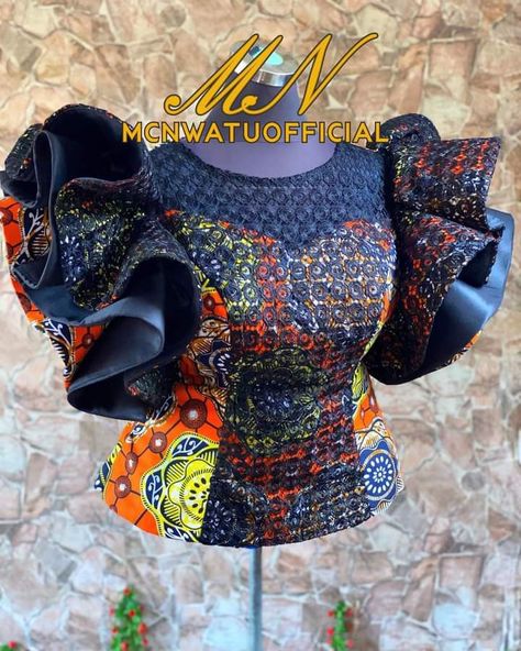 Ankara Blouses For Women, Latest Ankara Peplum Tops, Ankara Tops Blouses, Ankara Top Styles, Ankara Blouses, Ankara Blouse, Wedding In Winter, Boubou Styles For Women