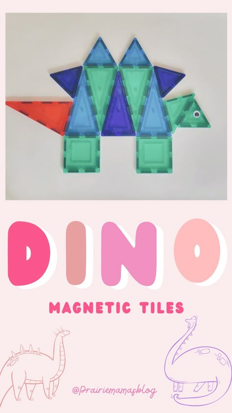 Magnet Tile Printables, Magnet Tile Dinosaurs, Magnetic Shape Activities, Magnetic Tile Dinosaur, Dinosaur Magnetic Tiles, Magna Tiles Dinosaur, Learning With Magnatiles, Magnatiles Ideas Dinosaur, Magnatile Dinosaur