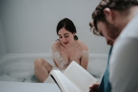 This Intimate In Home Engagement will make you want to cook up some pancakes for breakfast, cozy up by the fire and then hop in the bath tub while he reads to you and washes your hair // Photographed by Toronto Wedding Photographer Daring Wanderer Bath Tub Romantic Couples, Cuddle Couple, Fun Engagement Photos, Caroline Forbes, Photo Couple, Bath Tub, Bubble Bath, Couple Shoot, Brown Paper