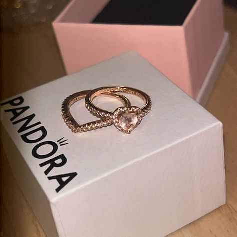 Pandora Pink Rose Gold Ring Stack Set :) Rose Gold Ring Stack, Pandora Pink, Stack Ring, Pandora Rings, 5 Rings, Ring Stack, Gold Ring Stack, Ring Color, Pandora Jewelry