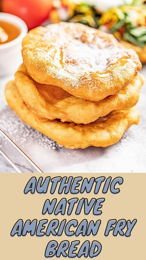 Passed down by an Aunt who lived among a local Native American tribe for many years, this recipe is simple yet incredibly delicious. The dough is crispy on the outside and soft and fluffy on the inside, making it perfect for both savory Navajo Tacos or sweet dessert topped with honey butter and powdered sugar. Learn how to make this beloved Native American delicacy and create fond memories with your loved ones. Native American Bread Recipe, Native American Food Recipes Authentic, Native American Fry Bread Recipe, Cherokee Food, Mayan Food, Native American Fry Bread, American Appetizers, Ibs Friendly Food, Navajo Tacos