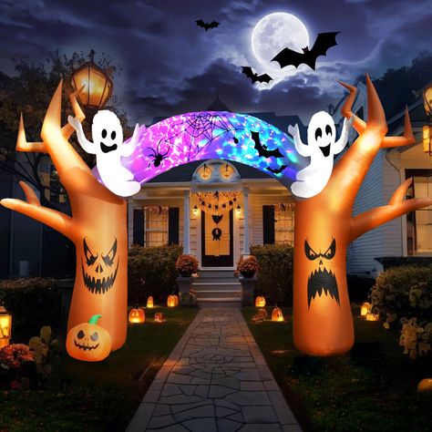 PRICES MAY VARY. Impressive Size: Standing an imposing 17 feet width, this Halloween inflatables outdoor decorations archway transforms your outdoor space into a haunted realm. Perfect for any Halloween gathering, it creates a spine-chilling atmosphere that's bound to thrill trick-or-treaters and party guests alike. Eerie Appearance: This ghostly tree arch features two menacing trees with gaping blood-red mouths on each side. Below the left tree, a quivering little Halloween blow ups pumpkin add Side Yard Halloween Decor, Halloween Outside Decor, Tree Archway, Witch Castle, Tree Arch, Halloween Blow Ups, Halloween Outside, Big Yard, Outside Decor