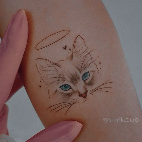 Cat Silhouette Tattoos With Flowers, Dangerous Tattoo Design, Cat Memory Tattoo Small, Cat Side Profile Tattoo, Passed Cat Tattoo, Cat Memorial Tattoo Ideas, Cat Tattoo Designs Memorial, Tattoos Of Cats, Cat Memorial Tattoo Small