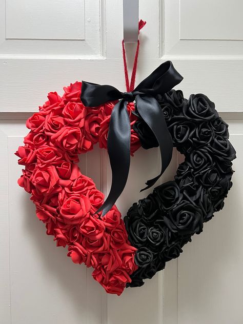 Dollar Tree Diy Valentines Crafts, Gothic Valentines Day, Dark Valentines, Gothic Valentine, Heart Shaped Wreath, Dark Victorian, Black And Red Roses, Gothic Flowers, Diy Valentine's Day Decorations