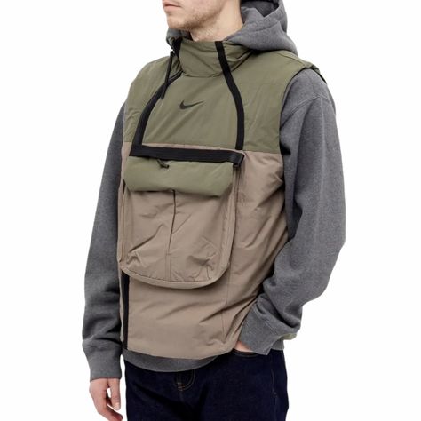 Nike Sportswear Tech Pack Synthetic-Fill Vest Men's Olive Black Cu3766-081 Acronym Clothing, Nike Vest, Techwear Fashion, Bear Jacket, Half Zip Jacket, Tactical Clothing, Hoodie Vest, Nike Fleece, Tech Pack