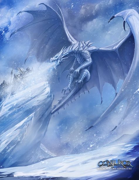 Commissioned Illustration for Conjuror: Magical Card Adventure Frost Dragon, Dragon Flying, Kartu Pokemon, Tato Naga, Creaturi Mitice, Creature Fantasy, Ice Dragon, Výtvarné Reference, Cool Dragons