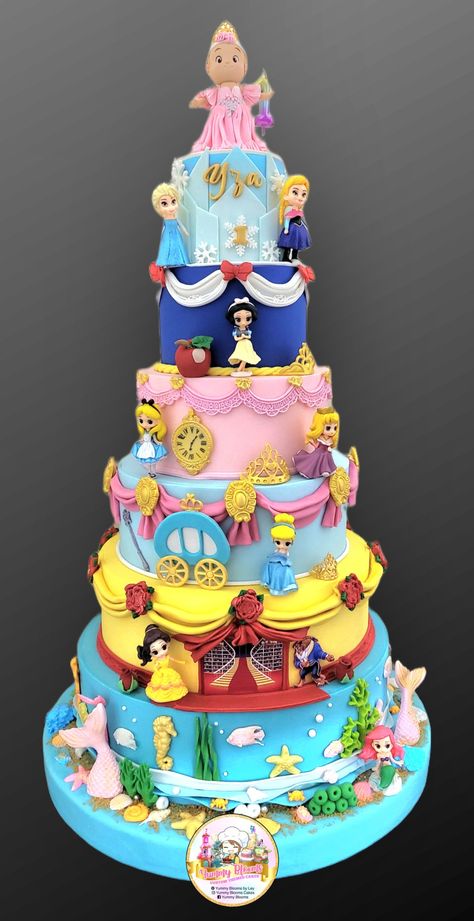 Disney Princess Cake, Bubble Tea Boba, Princess Birthday Cake, Tier Cake, Princess Cake, Fancy Cakes, Cake Creations, Princess Birthday, 7th Birthday