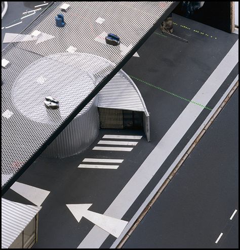 OMA, Office for Metropolitan Architecture  “Haus am Checkpoint Charlie”, 1980-90 Checkpoint Design, Floor Signage, Checkpoint Charlie, Rem Koolhaas, Entry Gates, Wayfinding Signage, Brutalism, Architecture Model, Roof