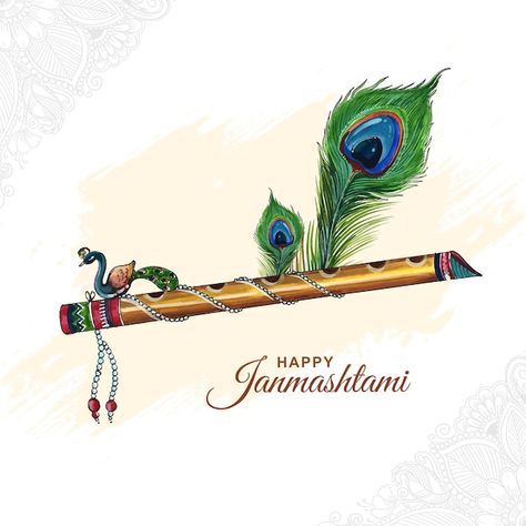 Free vector beautiful lord krishna flute... | Free Vector #Freepik #freevector Mor Pankh Background, Lord Krishna Flute, Lord Krishna Birthday, Janmashtami Greetings, Happy Janmashtami Image, Krishna Birthday, Janmashtami Wishes, Feather Wallpaper, Krishna Flute