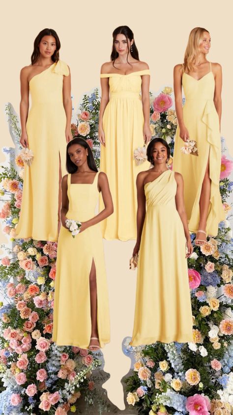 Spring Bridesmaid Dresses Yellow, Pastel Orange Bridesmaid Dresses, Pastel Yellow Bridesmaid Dresses, Pale Yellow Bridesmaid Dresses, Lemon Bridesmaid Dresses, Vibe Board, Yellow Bridesmaid, Spring Bridesmaid Dresses, Silk Bridesmaid Dresses